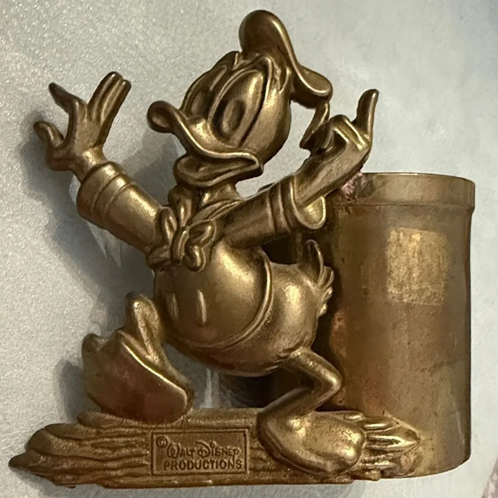Vintage Walt Disney Donald Duck BRASS Pencil holder